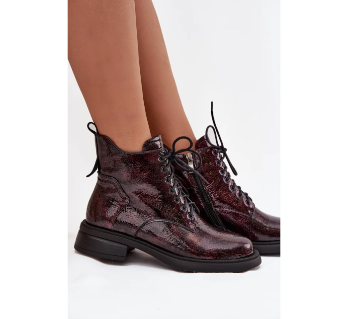 Lakované kožené dámské boty na klínu model 21713850 bordó - D&A