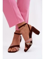 Dámské sandály na podpatku s pásky Eko semišové čokoládové model 21937481 - Boto