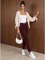 Dámské manšestrové kalhoty s páskem, vínové, FashionStreet UY3147 Dámské manšestrové kalhoty s páskem, vínové, FashionStreet UY3147