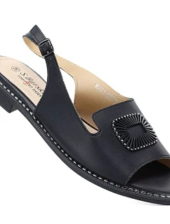 Dámské černé kožené sandály S.Barski KV61-6076