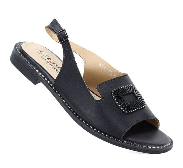 Dámské černé kožené sandály S.Barski KV61-6076