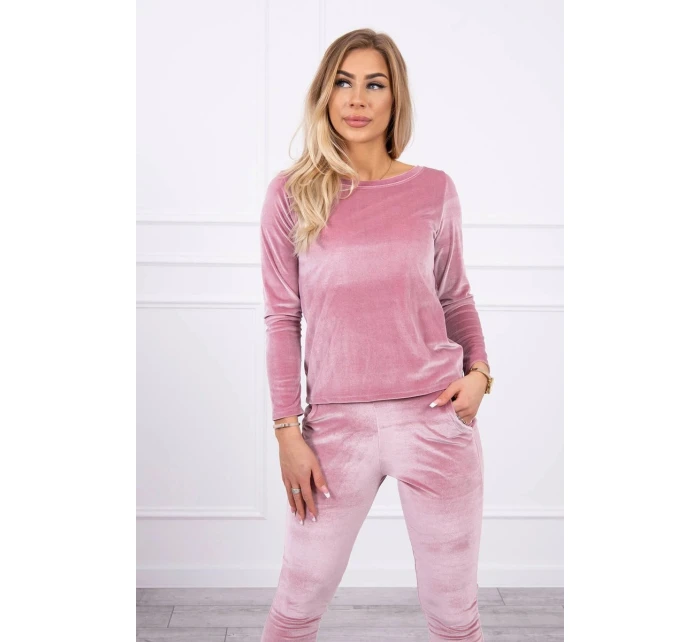 Velurová souprava se záhybem vzadu tmavě pudrově růžová