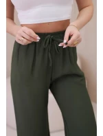 Viskózové kalhoty se širokými nohavicemi khaki Viskózové kalhoty se širokými nohavicemi khaki