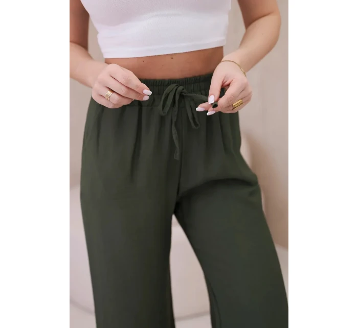 Viskózové kalhoty se širokými nohavicemi khaki Viskózové kalhoty se širokými nohavicemi khaki