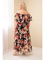 Dámské šaty plus size maxi s volánem model 22092400 střihu a elastickým pasem černá - K-Fashion