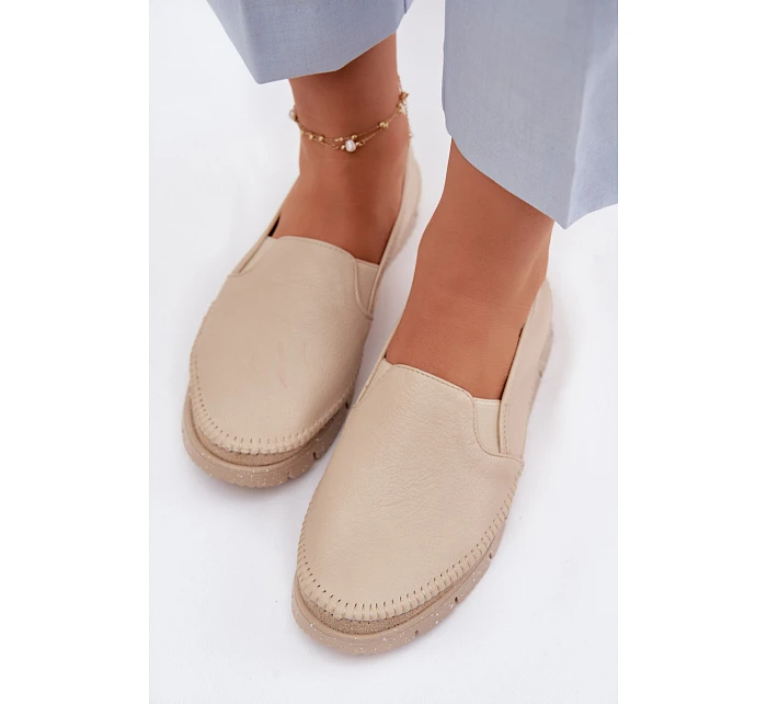 Dámské nazouvací kožené polobotky model 22100741 Béžové - Maciejka Dámské nazouvací kožené polobotky model 22100741 Béžové - Maciejka