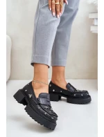 Kožené Polobotky Dámské S Ozdobami D&A Černé Kožené Polobotky Dámské S Ozdobami D&A Černé