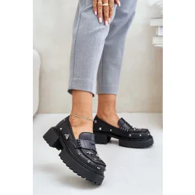 Kožené Polobotky Dámské S Ozdobami D&A Černé