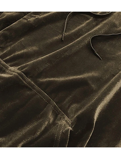 Velurový teplákový komplet v khaki barvě s lampasy model 17851748 - LUNA & MIELE