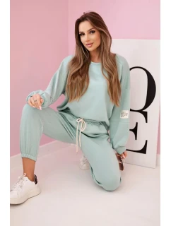 Komplet teplákové + kalhoty máslová látka tmavá máta