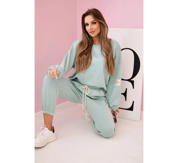 Komplet teplákové + kalhoty máslová látka tmavá máta