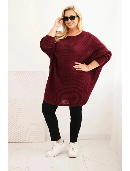 Dámský svetr Plus Size s model 21397613 pončo bordový - K-Fashion