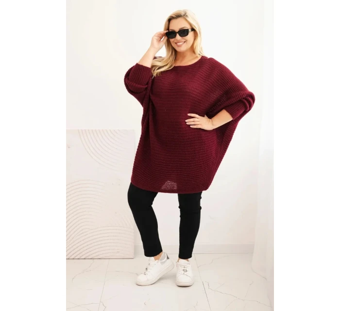 Dámský svetr Plus Size s model 21397613 pončo bordový - K-Fashion Dámský svetr Plus Size s model 21397613 pončo bordový - K-Fashion