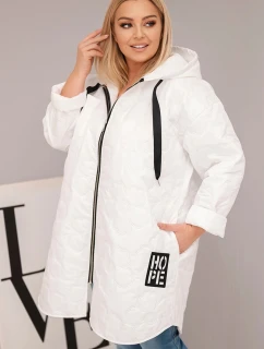 Dámská bunda Plus Size prošívaná s kapucí a nápisem HOPE bílá