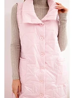 Dámská prošívaná dlouhá vesta s kapsami a stojáčkem bonbónově růžová