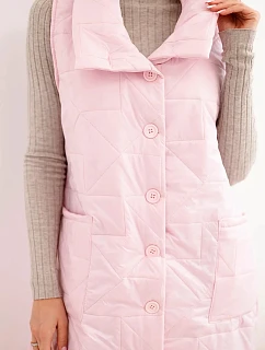 Dámská prošívaná dlouhá vesta s kapsami a stojáčkem bonbónově růžová