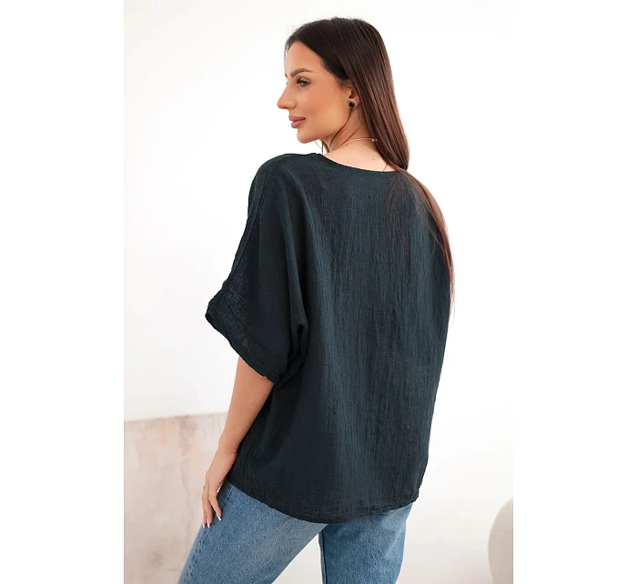 Dámská bavlněná oversize halenka s krátkým rukávem černá Dámská bavlněná oversize halenka s krátkým rukávem černá