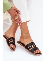 Ploché dámské sandály se zlatým detailem černé model 21700081 - Boto Ploché dámské sandály se zlatým detailem černé model 21700081 - Boto