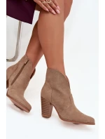 Dámské kotníkové boty na podpatku z ekokůže béžové model 21711571 - Boto