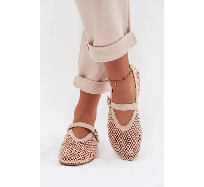 Síťované baleríny s páskem světle béžové Pherina