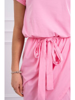 Zavazované šaty s psaníčkovým spodkem světle růžové barvy
