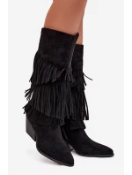 Dámské zateplené kovbojky s třásněmi Brivina – černé Dámské zateplené kovbojky s třásněmi Brivina – černé