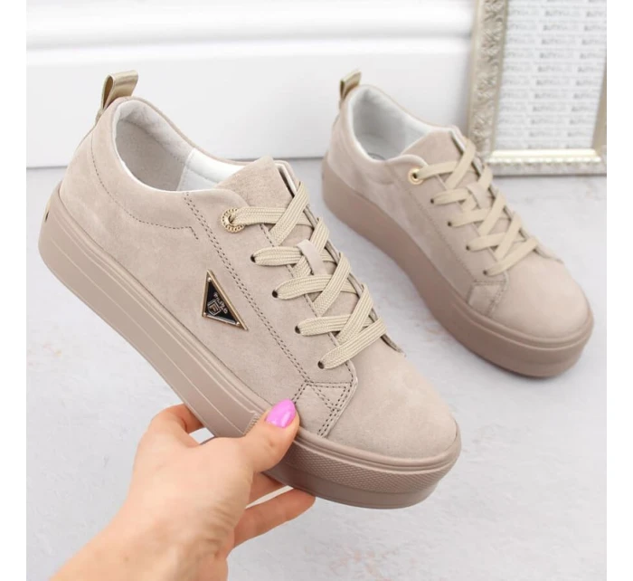 Filippo W PAW315C béžové semišové kožené polobotky na platformě