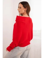 Dámský asymetrický batwing svetr viskózový červený Dámský asymetrický batwing svetr viskózový červený