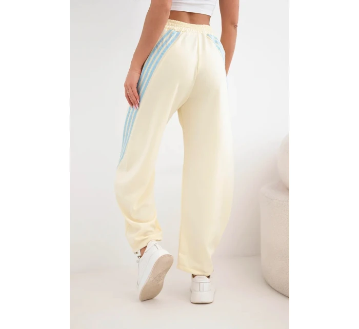Dámské máslové kalhoty z viskózy s lampasem žluté