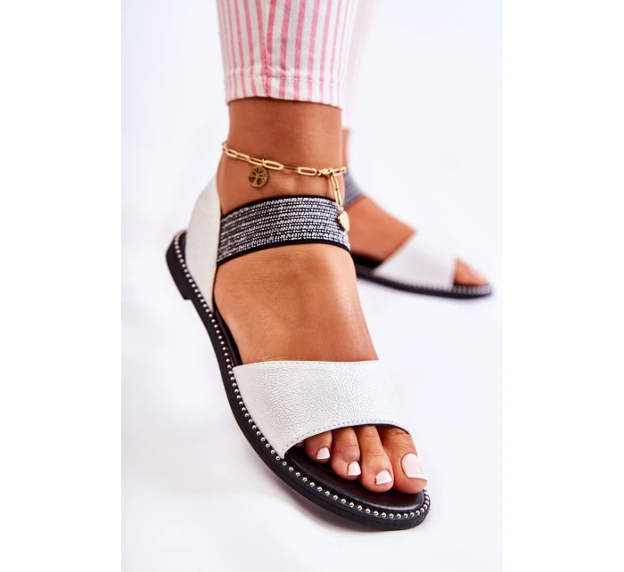 Klasický kožené sandály s cvočky Stříbrná model 21584432 - S.Barski Klasický kožené sandály s cvočky Stříbrná model 21584432 - S.Barski