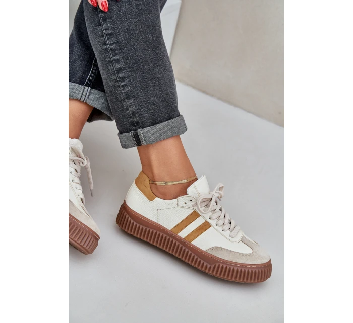 Zazoo N1068S6 Kožené Nízké Sneakersy Dámské Na Platformě Béžové