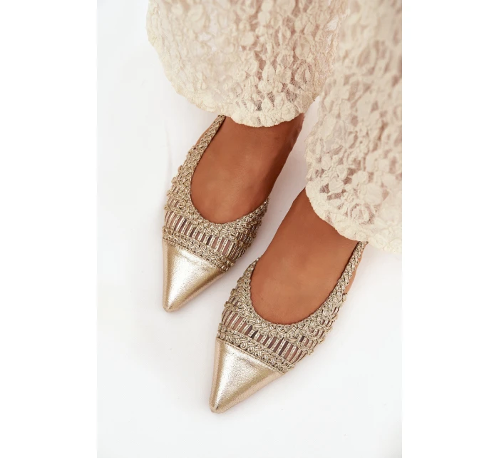 Dámské sandály s pleteným na klocku zlaté Nivorra