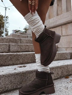 Dámské sněhule Milora z přírodního semiše s kožešinou – čokoládové