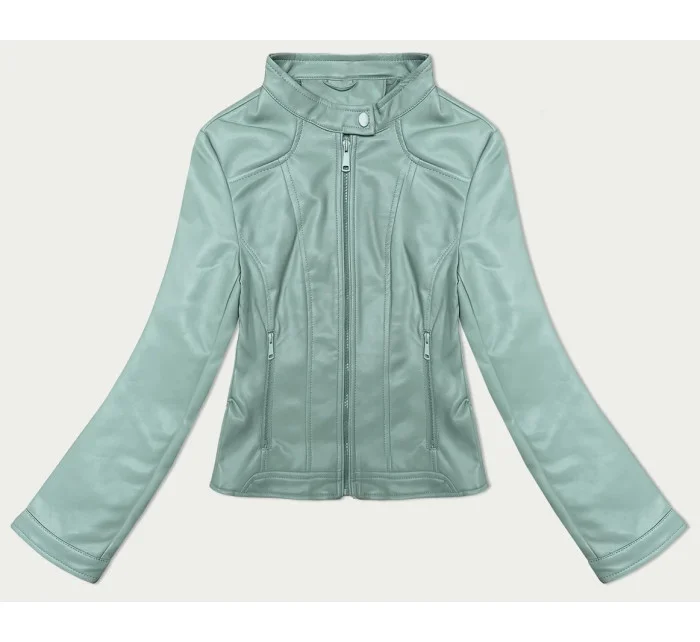 Krátká dámská bunda ramoneska v mátové barvě se stojáčkem J Style (11Z8127)