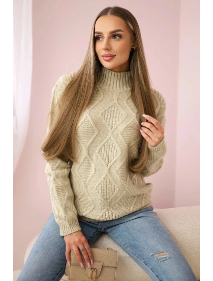 Svetr s model 18960119 vazbou béžový - K-Fashion Svetr s model 18960119 vazbou béžový - K-Fashion