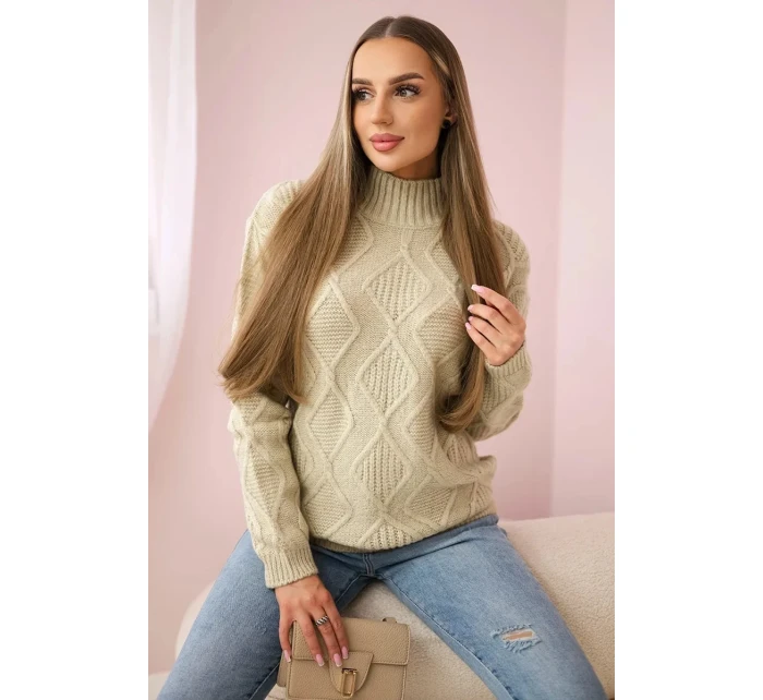Svetr s model 18960119 vazbou béžový - K-Fashion Svetr s model 18960119 vazbou béžový - K-Fashion