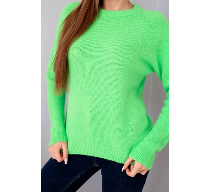 Dámský svetr z baby alpaky s dlouhým rukávem neonově zelený