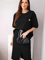 Dámský máslový komplet s blůzkou a midi sukní černý