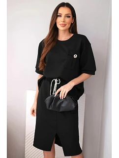 Dámský máslový komplet s blůzkou a midi sukní černý