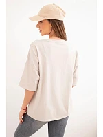 Dámská bavlněná oversize halenka s květinovým potiskem béžová Dámská bavlněná oversize halenka s květinovým potiskem béžová