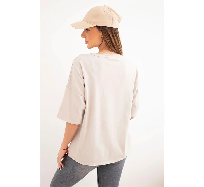 Dámská bavlněná oversize halenka s květinovým potiskem béžová Dámská bavlněná oversize halenka s květinovým potiskem béžová