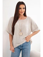 Dámská bavlněná oversize halenka s krátkým rukávem béžová Dámská bavlněná oversize halenka s krátkým rukávem béžová