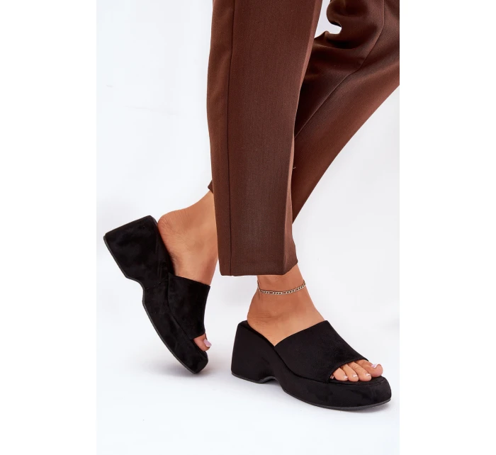 Eko Semišové Pantofle Dámské Na Platformě A Klínu Černé Afisal Eko Semišové Pantofle Dámské Na Platformě A Klínu Černé Afisal