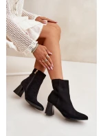 Dámské Botky Z Eko Semiše Na Podpatku Se Zipem Černé model 21704683 - Boto Dámské Botky Z Eko Semiše Na Podpatku Se Zipem Černé model 21704683 - Boto