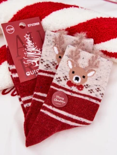 Dámské vánoční ponožky S sobem A pruhy Vlně Alpaka Červené