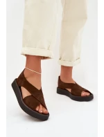 Dámské sandály model 22027717 z přírodního semiše hnědé - Zazoo