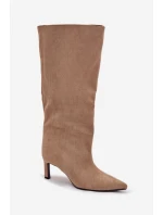 Dámské kozačky z eko semiše na jehlovém podpatku Phelin – béžové Dámské kozačky z eko semiše na jehlovém podpatku Phelin – béžové