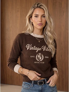 Dámský svetr s potiskem Vintage Vibes v čokoládové barvě FashionStreet MY2633
