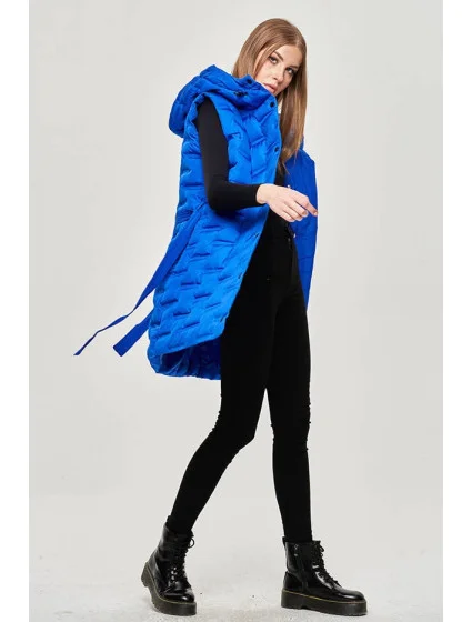 Dlouhá dámská vesta v chrpové barvě s páskem model 15834484 - Ann Gissy Dlouhá dámská vesta v chrpové barvě s páskem model 15834484 - Ann Gissy