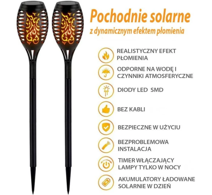 DANCING FLAMES SOLAR LAMP 12 LED SMD 7x7x50CM